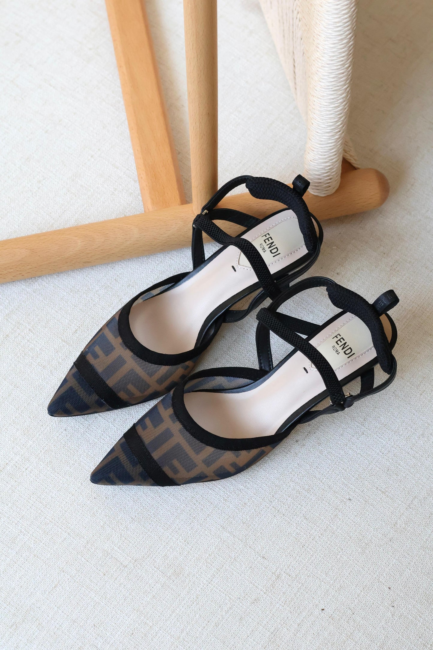 Fendi Mesh Pointed-Toe Slingback Shoes