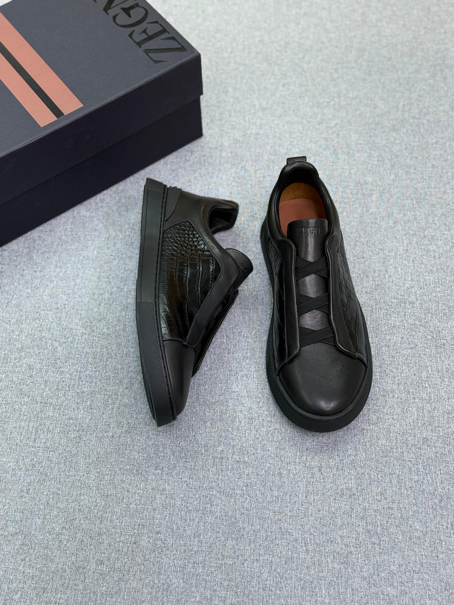 Zegna Crocodile-Panel Triple Stitch Sneakers