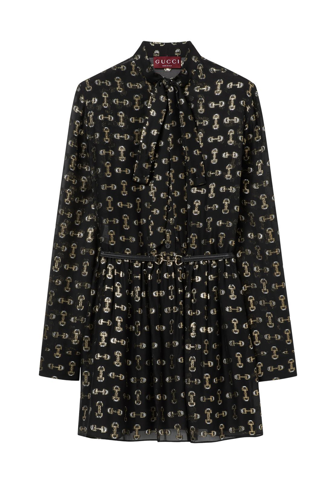Gucci Elegant Bow Collar Belted Dress