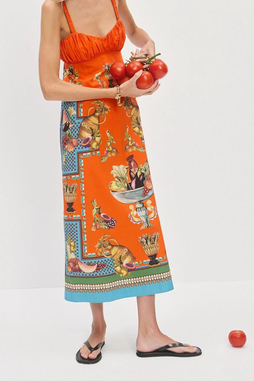 Alemais Harvest Motif Ruched Bodice Midi Dress
