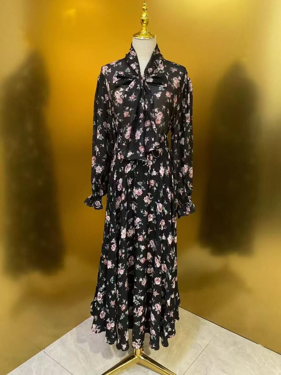 Dolce & Gabbana Floral Print Blouse and Pleated Midi Skirt Set for Women