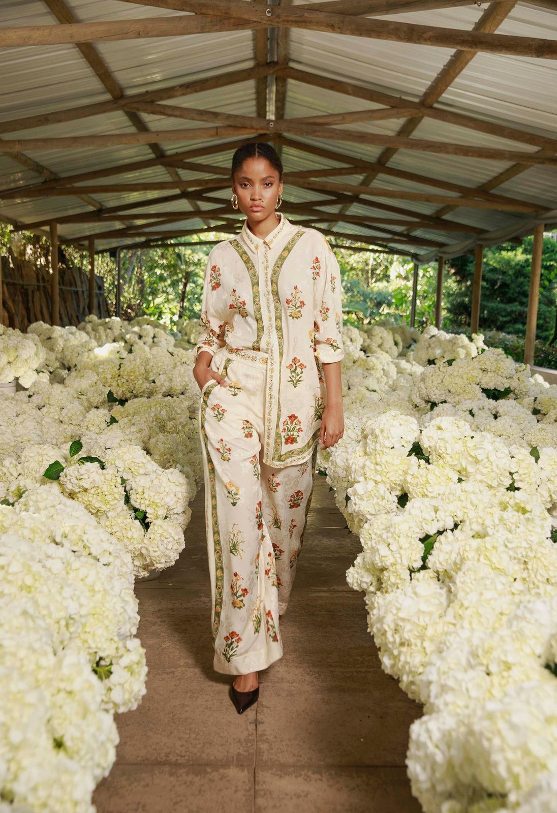 Agua Bendita Floral Print Relaxed Fit Shirt and Wide Leg Pants Set