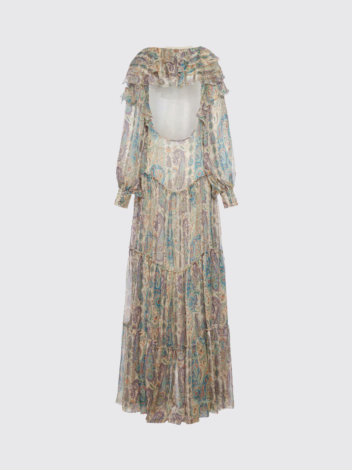Etro Paisley Print Tiered Maxi Dress with Ruffle Neckline