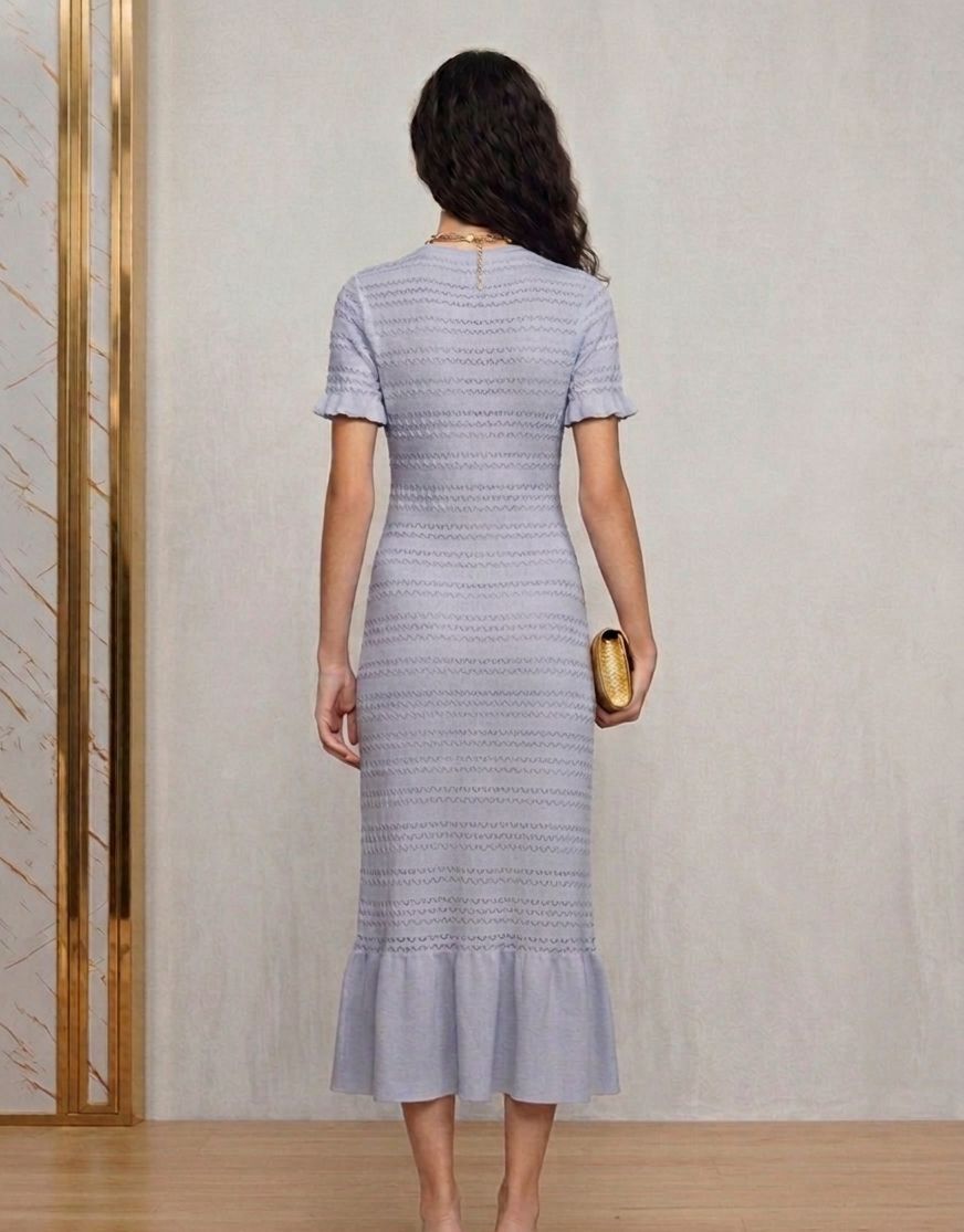 Sandro Textured Knit Ruffle Hem Long Dress