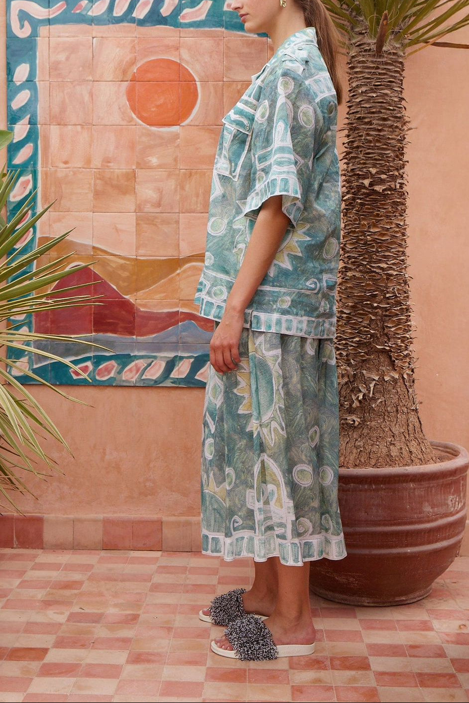 Alemais Printed Relaxed Shirt & Midi Skirt Full Set