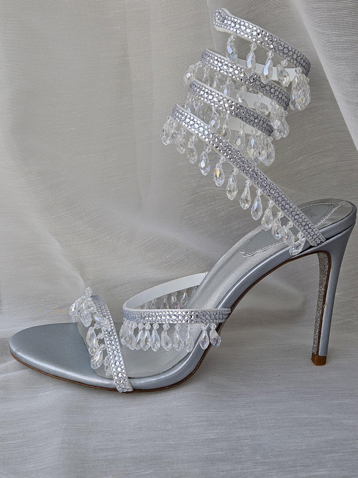 René Caovilla Satin Chandelier Heeled Sandals 105