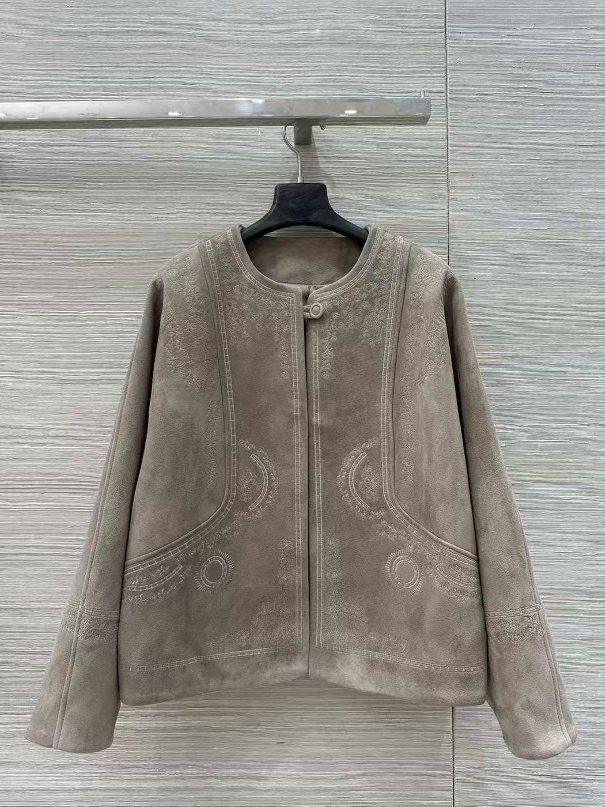 Hermes Suede Embroidered Button Jacket