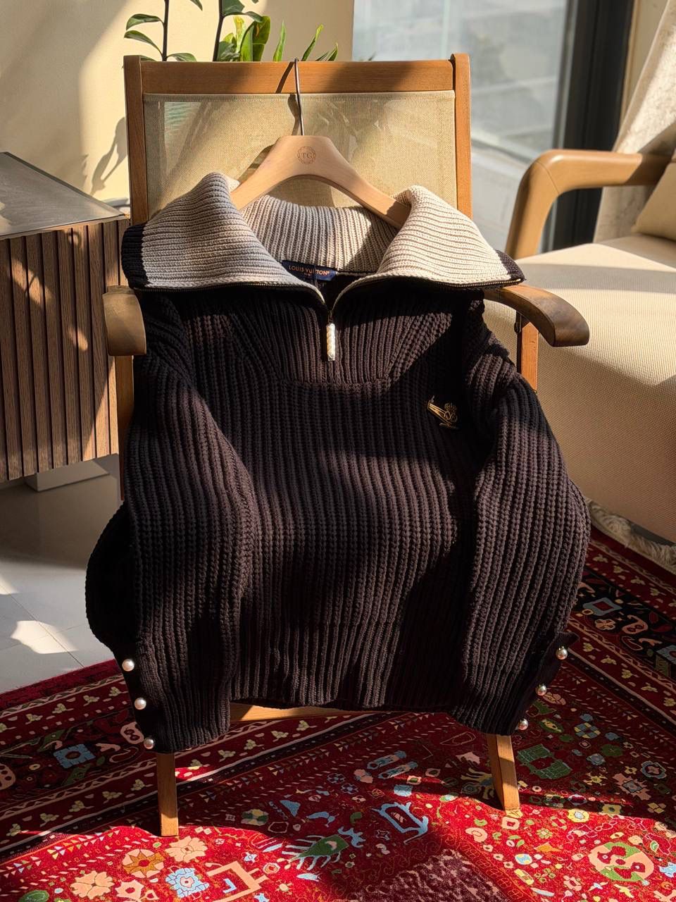 LV Chunky Wool-Blend Half-Zip Pullover