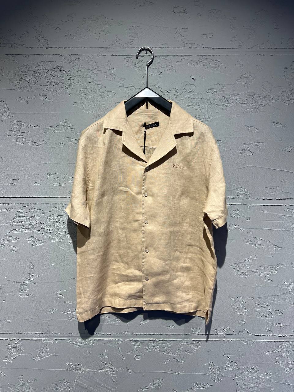 Zegna Beige Linen Short Sleeve Shirt