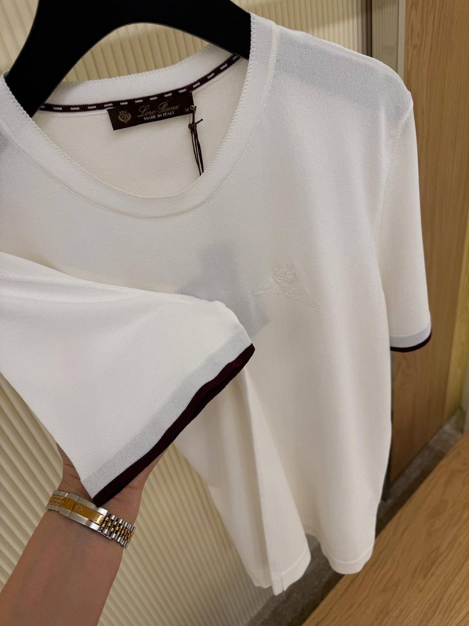 Loro Piana Cotton Crewneck T-Shirt with Contrast Trim