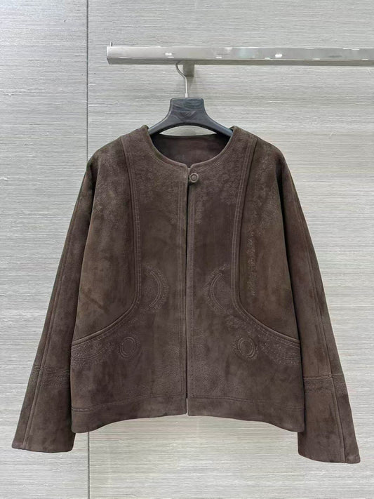 Hermes Suede Embroidered Button Jacket