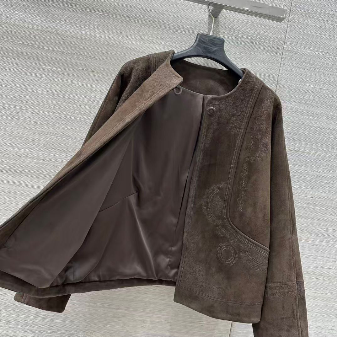 Hermes Suede Embroidered Button Jacket
