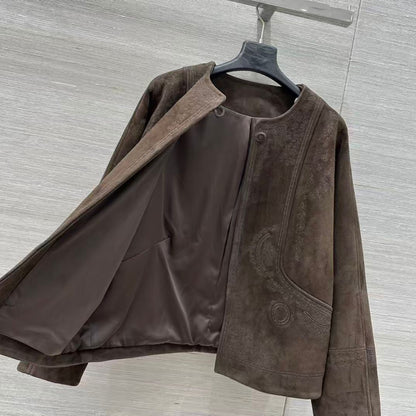 Hermes Suede Embroidered Button Jacket