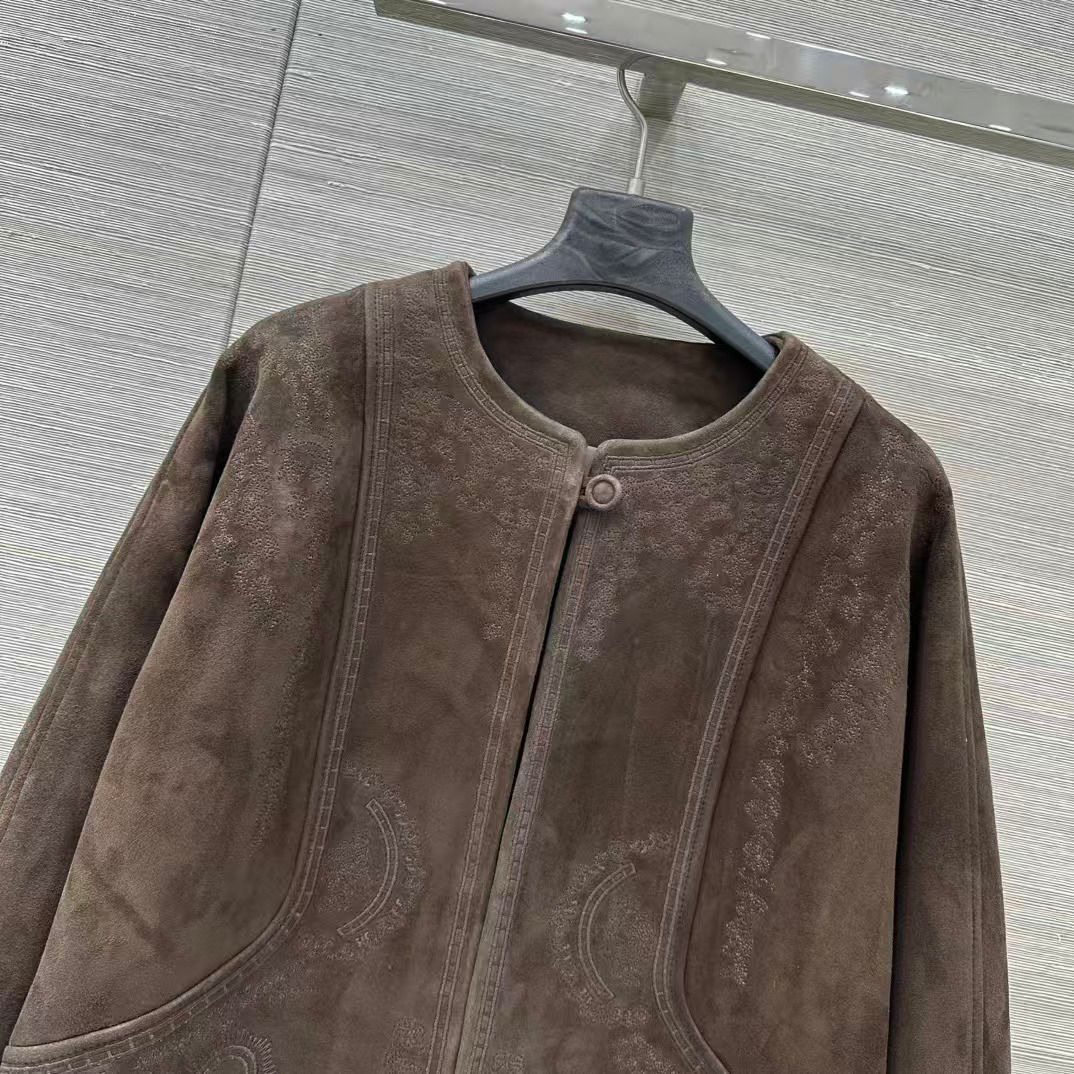 Hermes Suede Embroidered Button Jacket