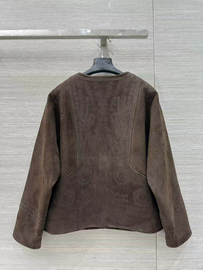 Hermes Suede Embroidered Button Jacket