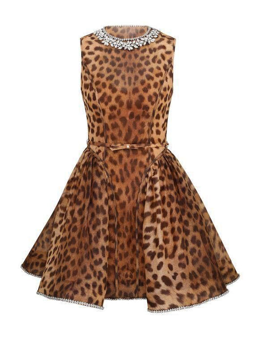 Zimmermann Leopard Print Sleeveless Flare Short dress