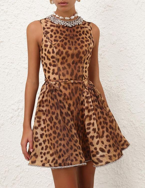 Zimmermann Leopard Print Sleeveless Flare Short dress