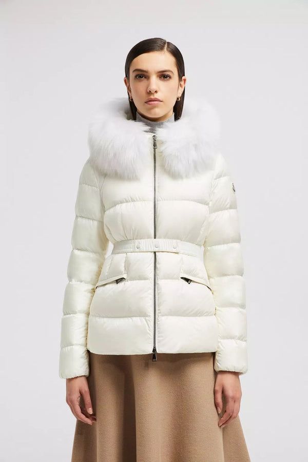 Moncler Belted Down Jacket with Fur Hood