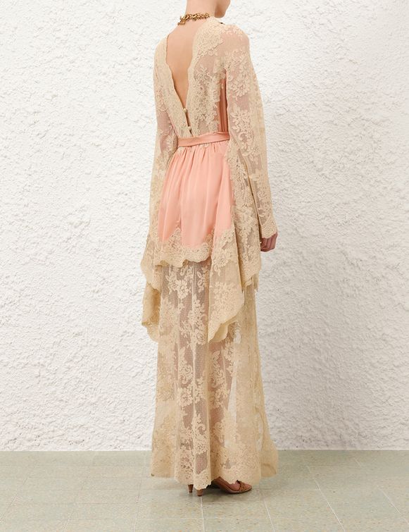 Louis Zimmerman Lace Draped Long Dress