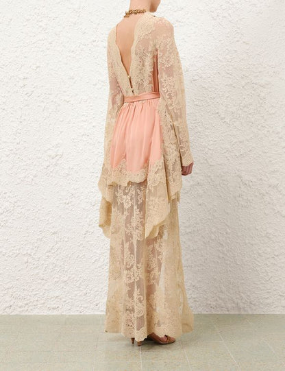 Louis Zimmerman Lace Draped Long Dress