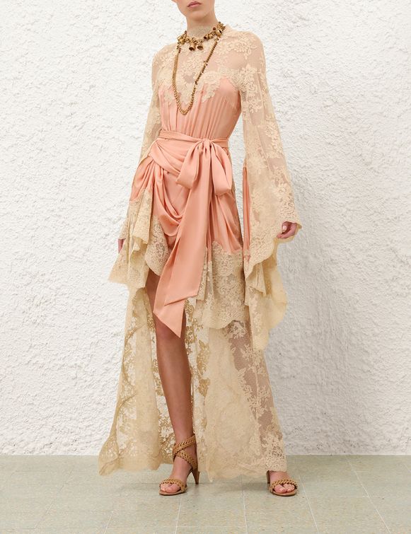 Louis Zimmerman Lace Draped Long Dress