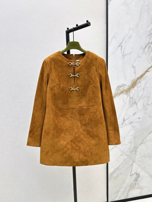 Louis CGUCCI Elegant Suede Short Dress