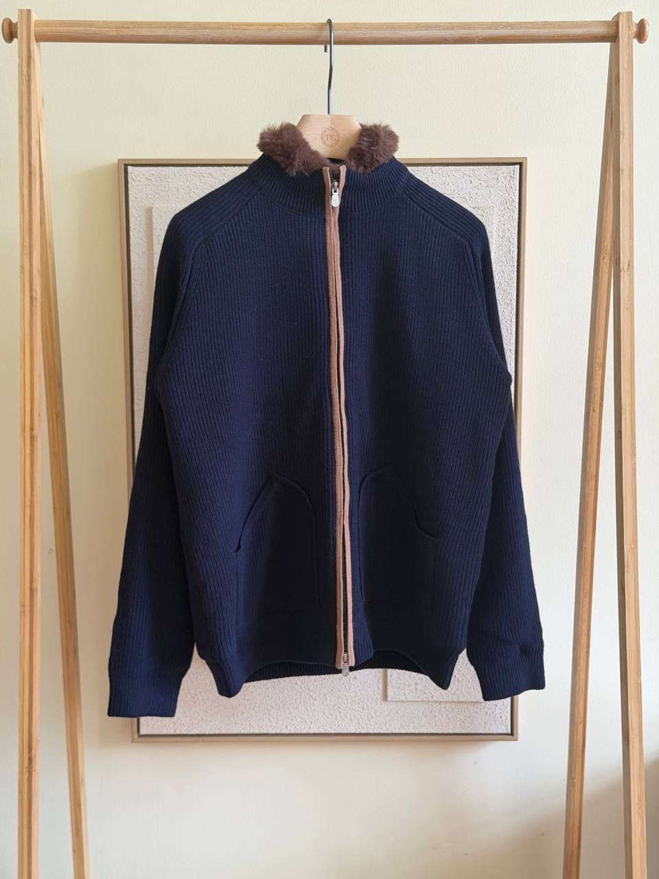 Brunelo Fur-Lined Knit Zip Jacket