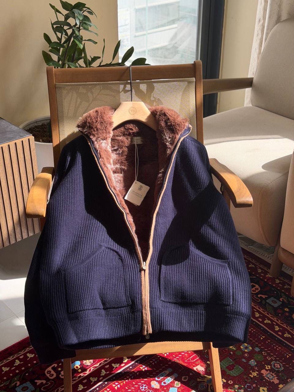 Brunelo Fur-Lined Knit Zip Jacket