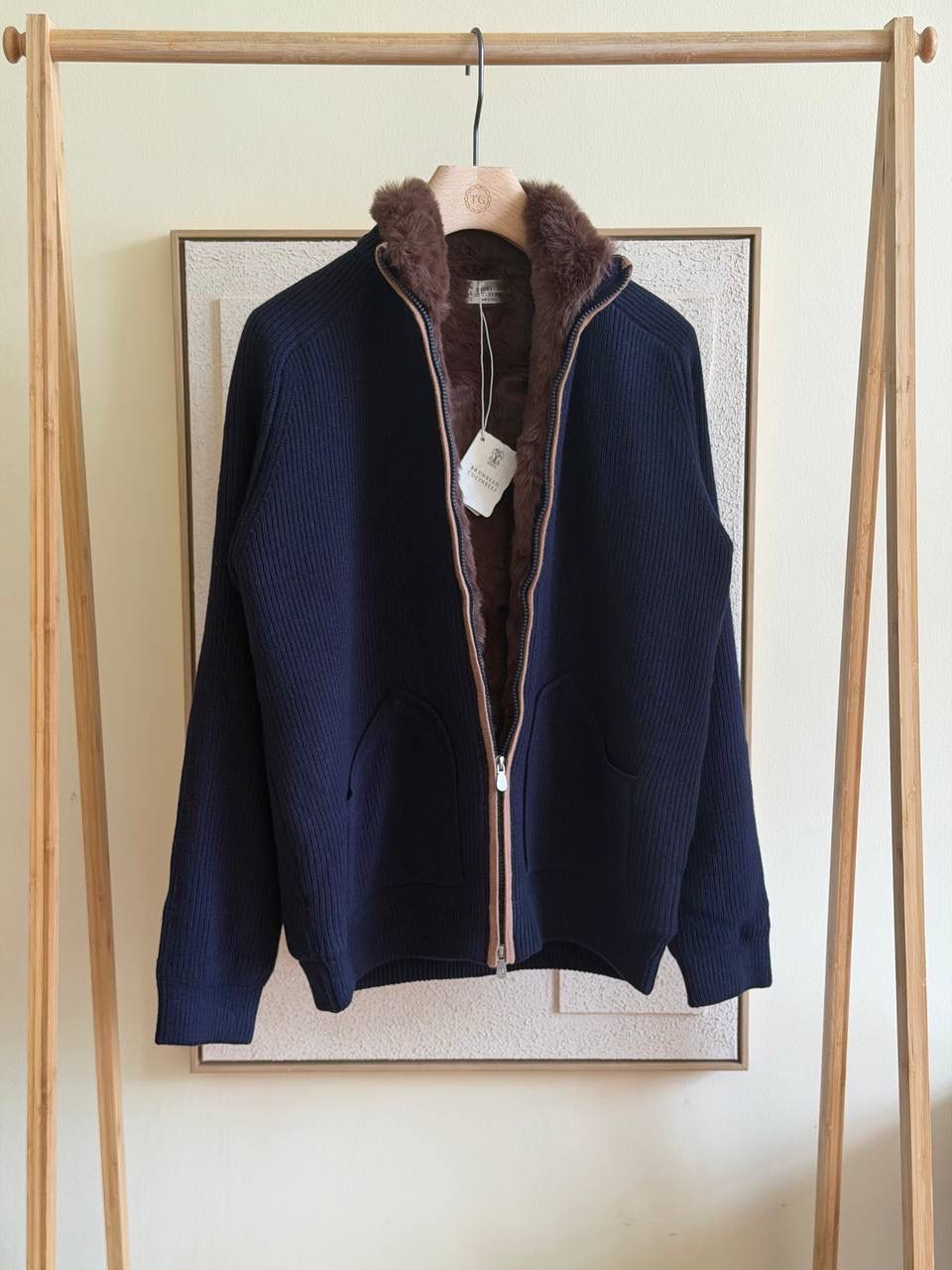 Brunelo Fur-Lined Knit Zip Jacket