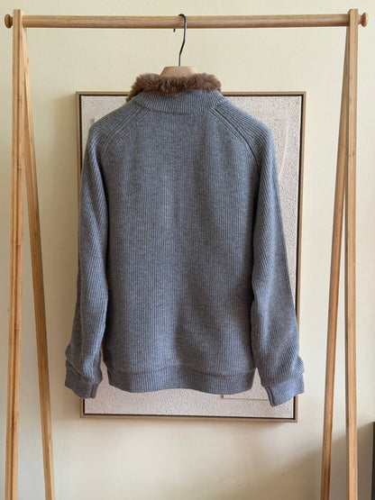 Brunelo Fur-Lined Knit Zip Jacket