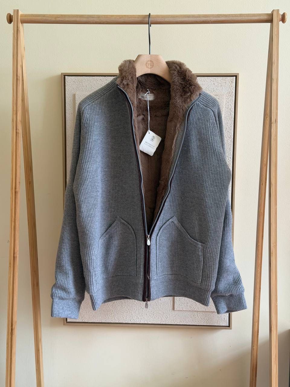 Brunelo Fur-Lined Knit Zip Jacket