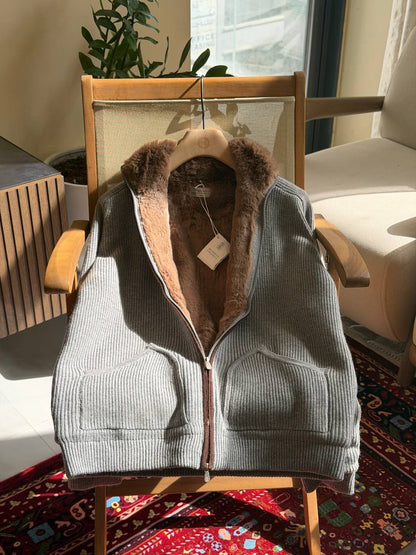 Brunelo Fur-Lined Knit Zip Jacket