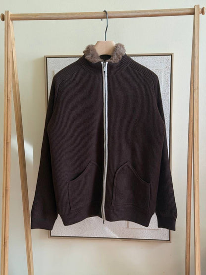 Brunelo Fur-Lined Knit Zip Jacket