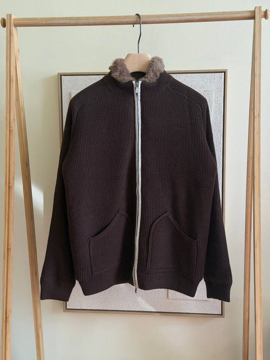 Brunelo Fur-Lined Knit Zip Jacket