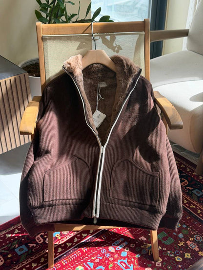 Brunelo Fur-Lined Knit Zip Jacket
