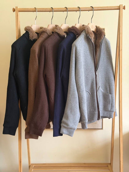 Brunelo Fur-Lined Knit Zip Jacket