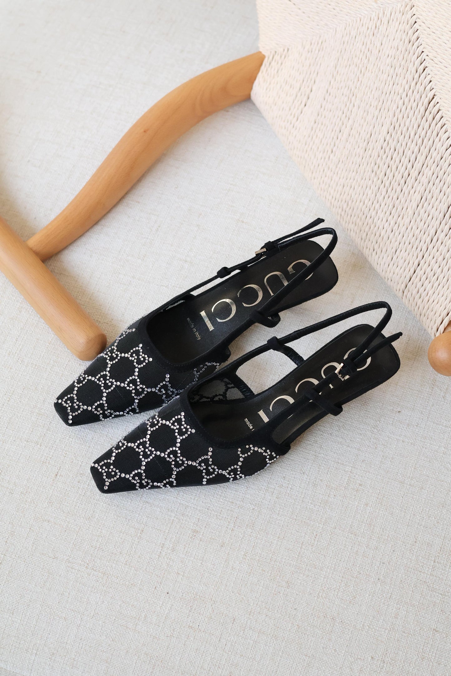 Gucci Crystal Mesh Slingback Shoe