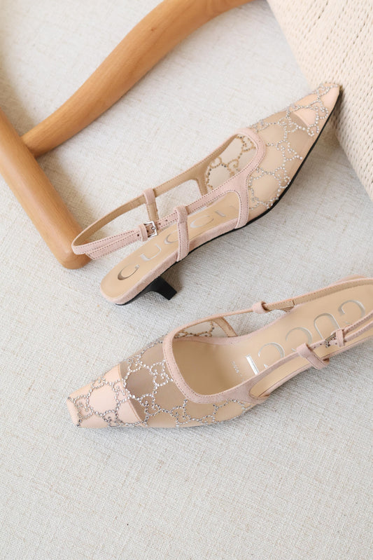 Gucci Crystal Mesh Slingback Shoe