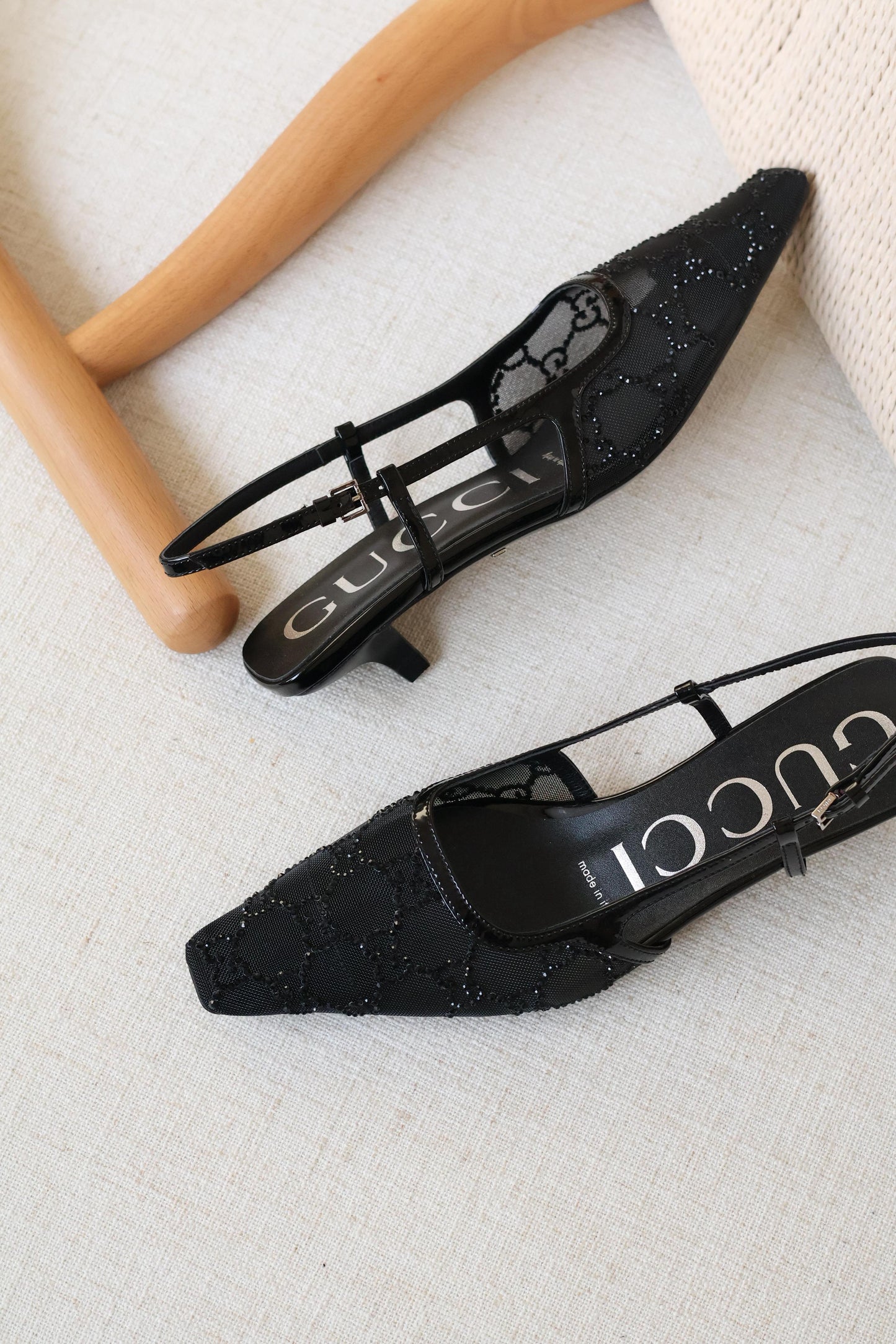 Gucci Crystal Mesh Slingback Shoe