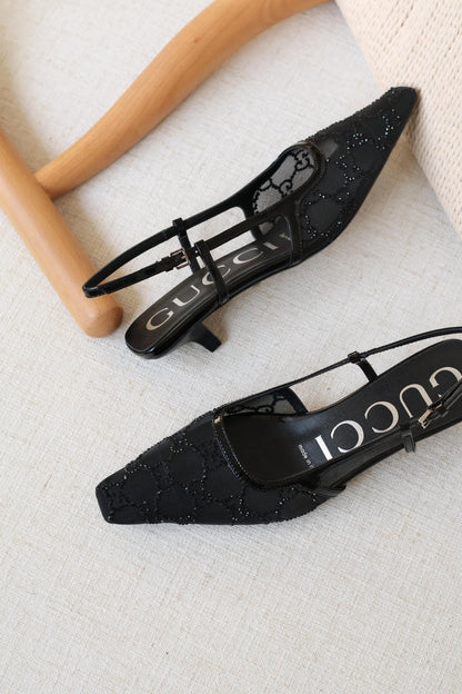 Gucci Crystal Mesh Slingback Shoe