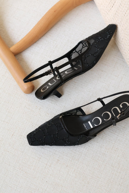 Gucci Crystal Mesh Slingback Shoe