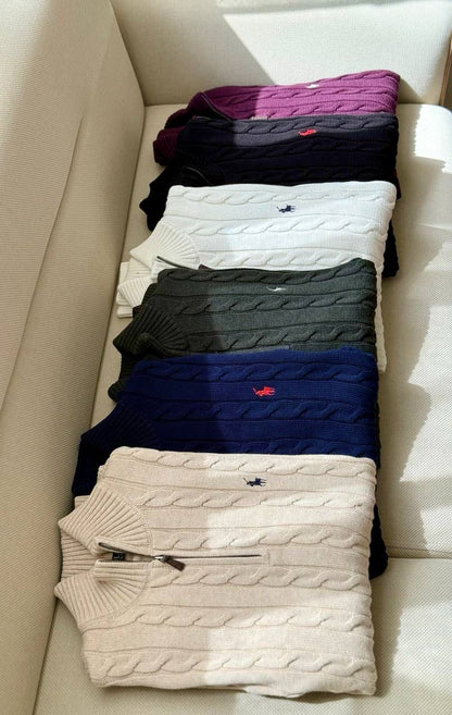 Ralf Polo Half Zip Cable Knit Sweater