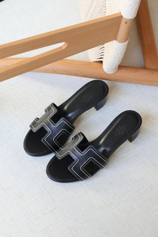 Louis Hermes Heeled Slip-On Sandals