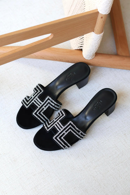 Louis Hermes Heeled Slip-On Sandals