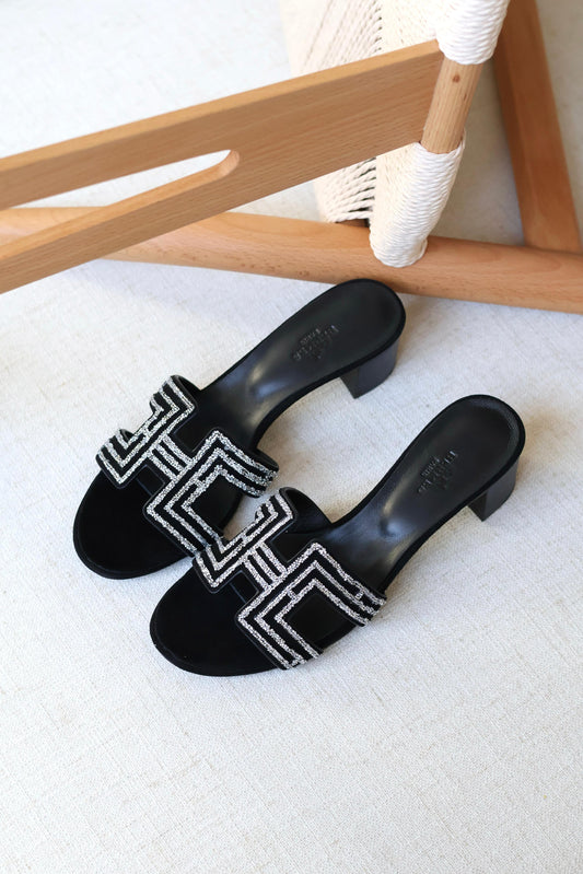 Louis Hermes Heeled Slip-On Sandals
