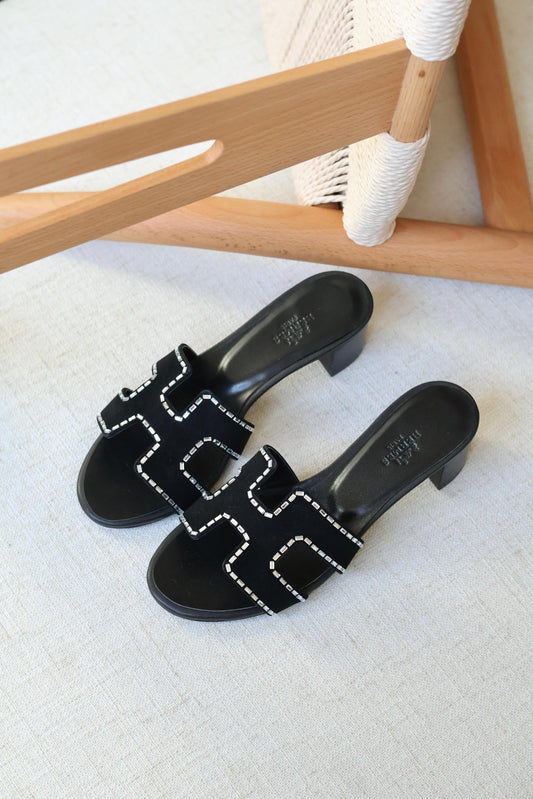 Louis Hermes Heeled Slip-On Sandals