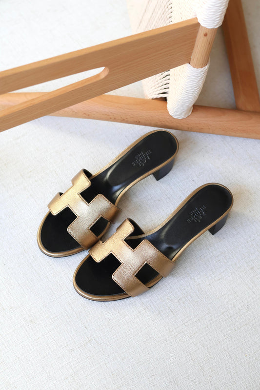 Louis Hermes Heeled Slip-On Sandals