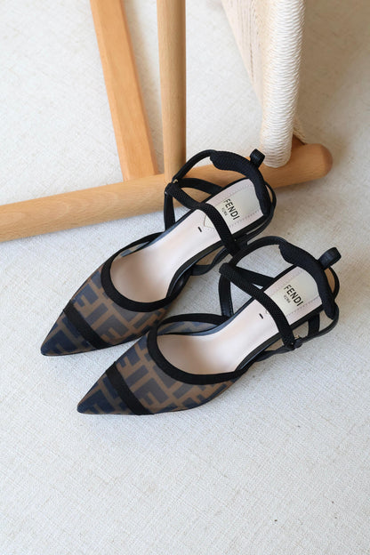 Fendi Mesh Pointed-Toe Slingback Shoes