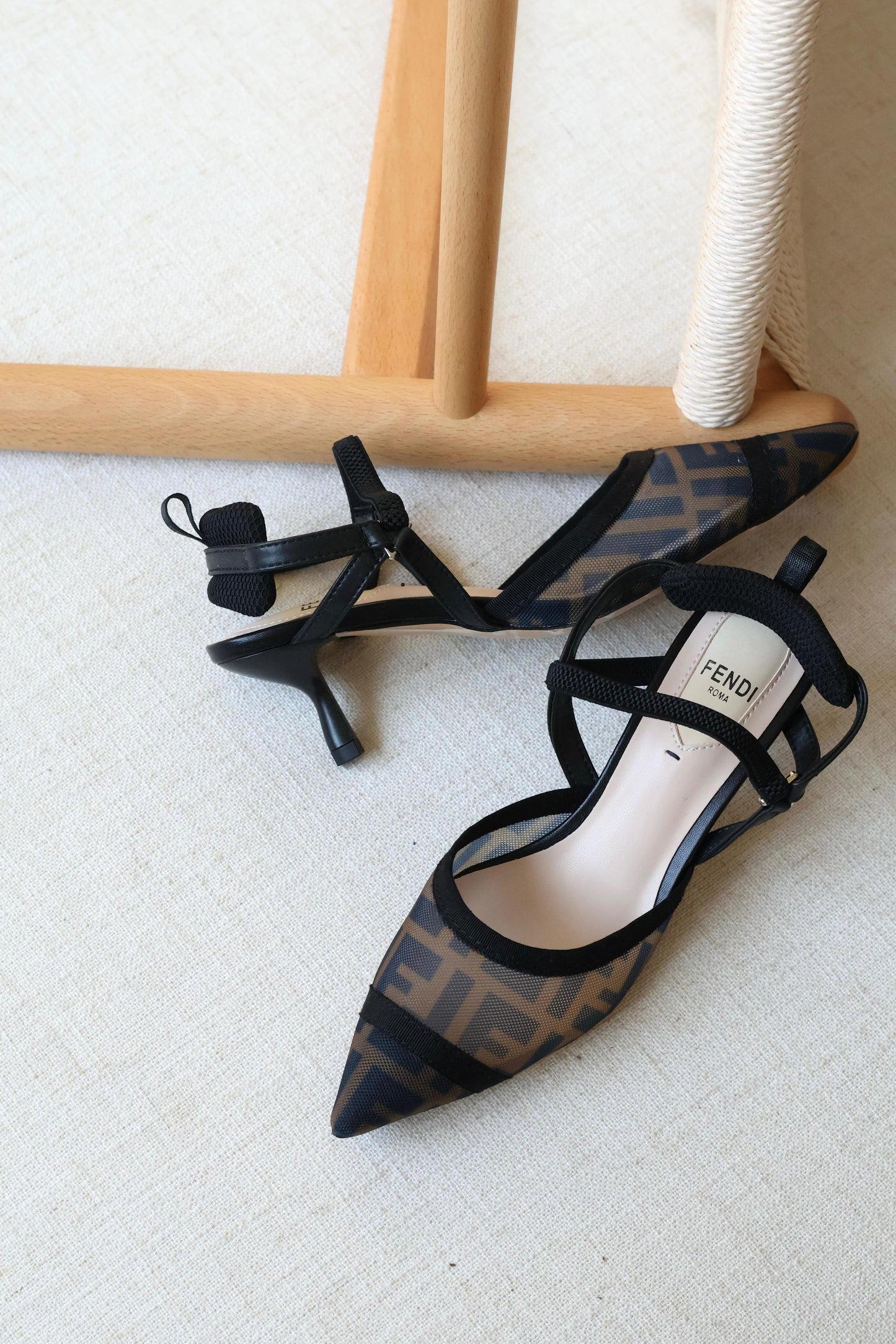 Fendi Mesh Pointed-Toe Slingback Shoes