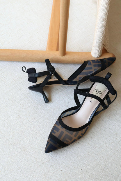 Fendi Mesh Pointed-Toe Slingback Shoes